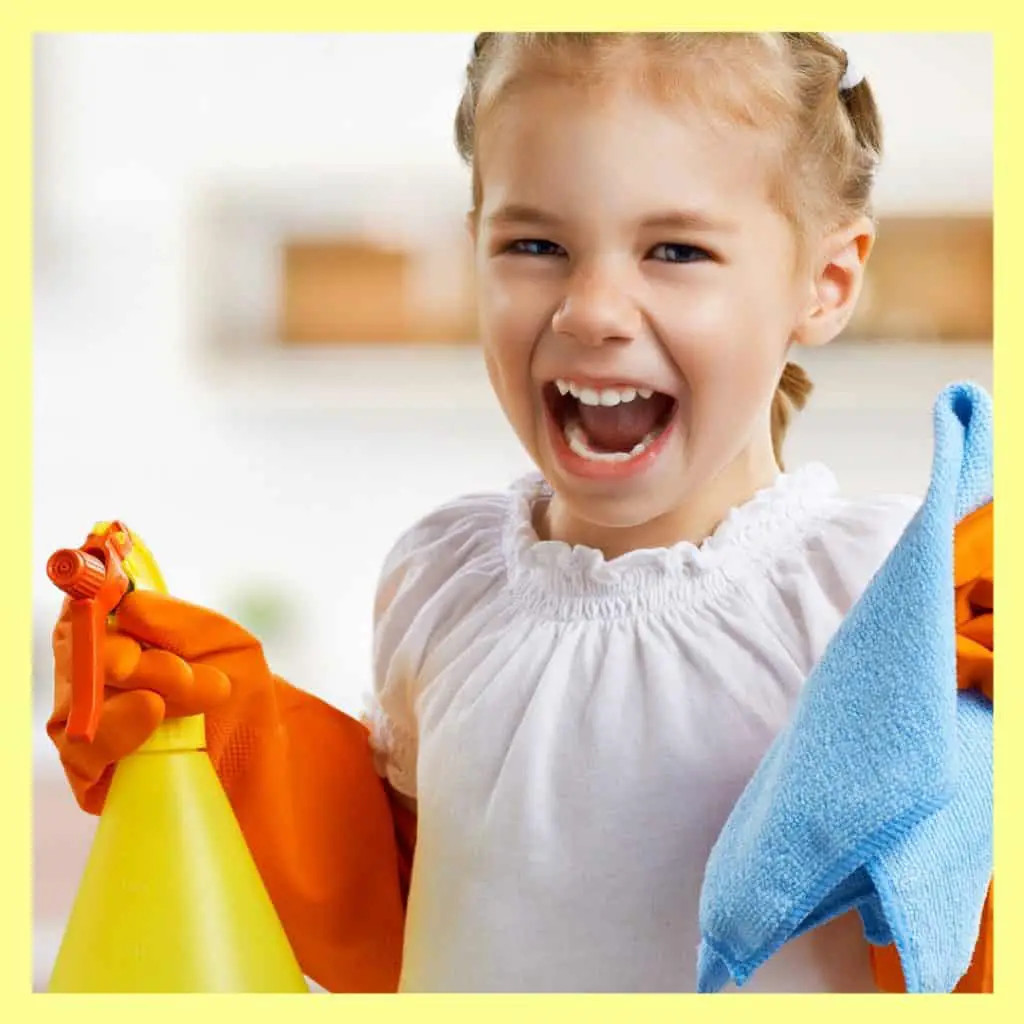 happy child cleaning